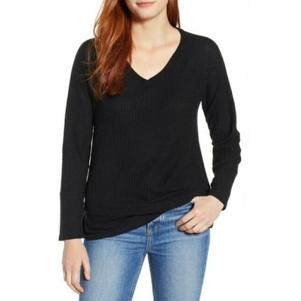 Caslon Black Cozy V-Neck Waffle Knit Tee - Picture 12 of 16